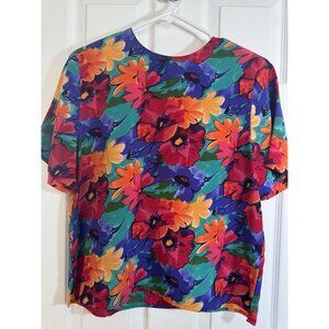 Vintage Diversity Petite 100% Silk Vintage Floral Blouse Top Size Medium